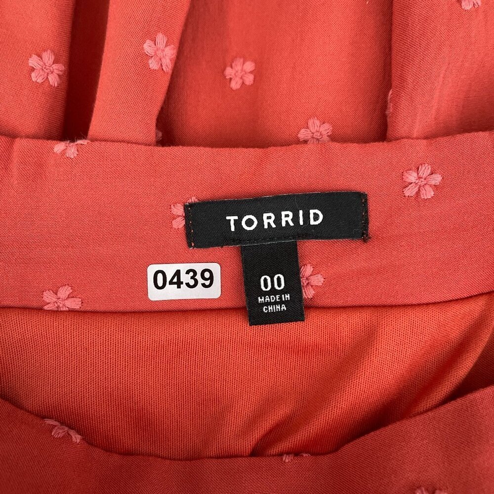 Torrid Embroidered Coral Orange Floral Circle Skirt Elastic Pockets Lined 00 M/L - Picture 4 of 10